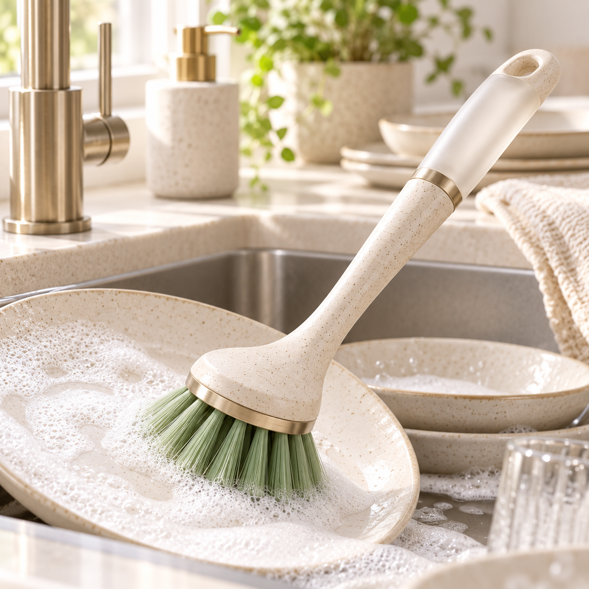 Modern Dish Brush With Replaceable Head – Elegant Kitchen Cleaning Tool