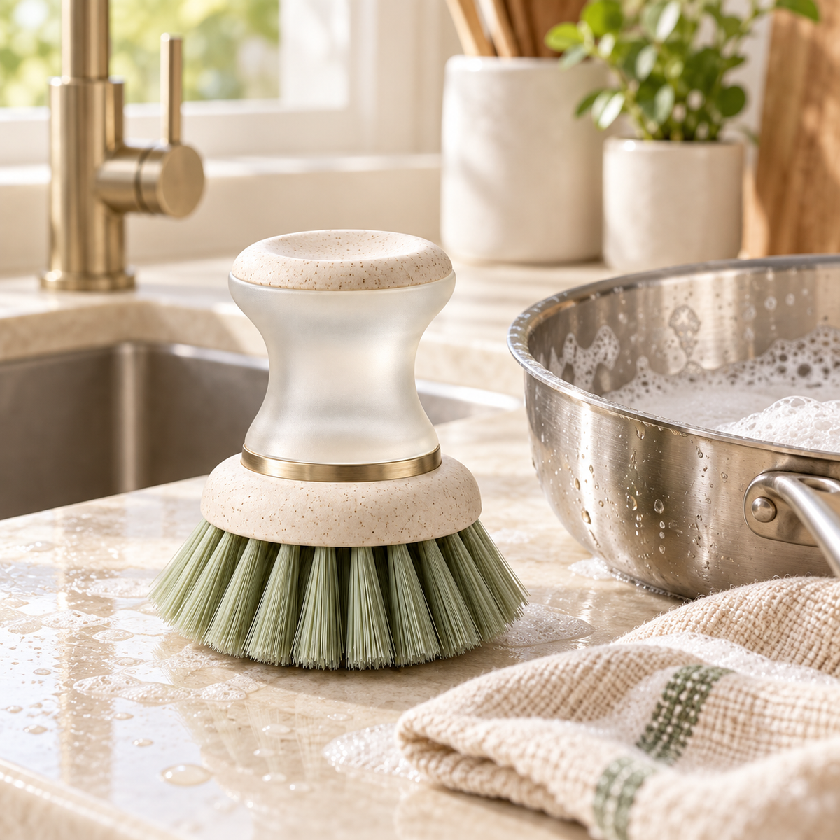 Modern Dish Brush With Replaceable Head – Elegant Kitchen Cleaning Tool