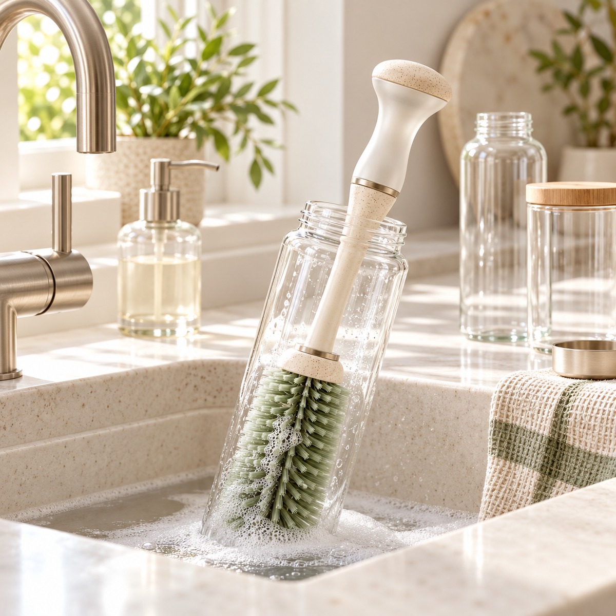 Long Reach Bottle Brush – Deep Cleaning Brush For Glass & Kitchen Containers