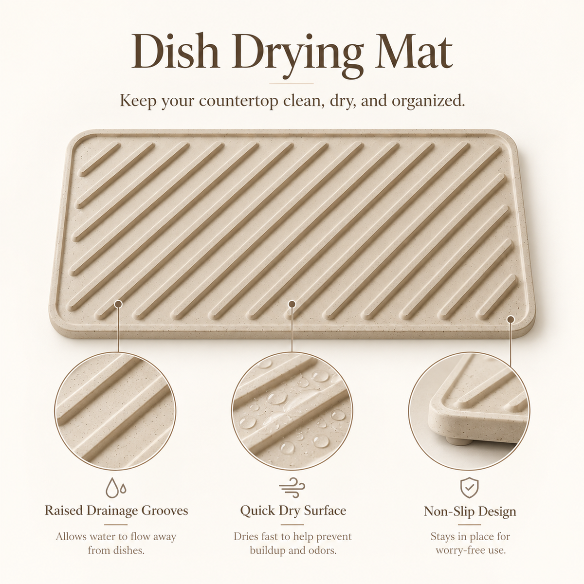 Premium Dish Drying Mat – Minimal Kitchen Drainage Pad